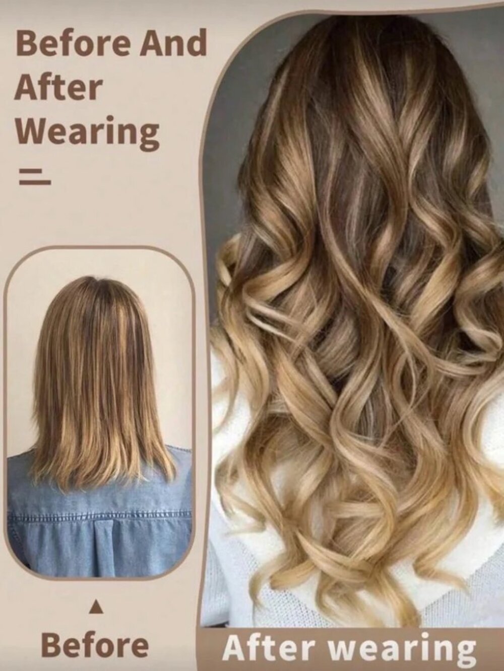 20” Human Hair Blend Clip-In Extensions – Wavy Natural Brown with Caramel Ombre - Picture 4 of 7